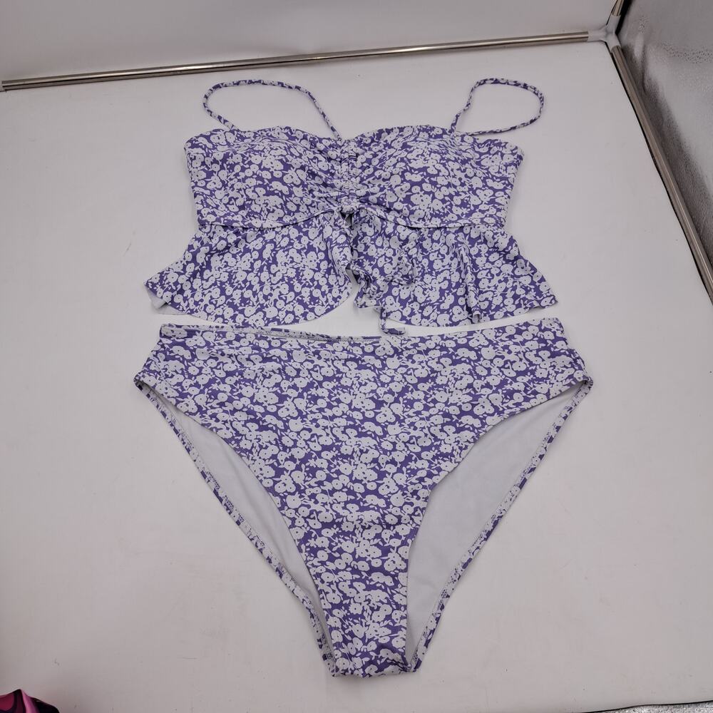 Women's 3XL Lavender White Floral Tankini Cheeky Bikini Swimsuit Bathing suit